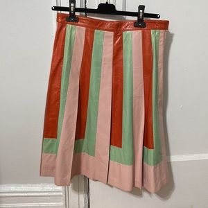 Valentino leather knee length skirt red pink and green size 6